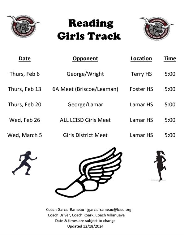 2025 Girls Track Schedule